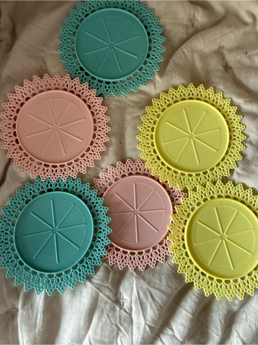 Vintage Pastel Plastic Lace Doilies Placemats Coasters Mixed Set